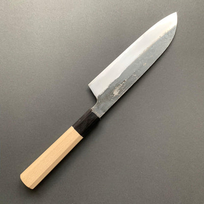 Santoku Knife, Shirogami 2 with iron cladding, Kurouchi finish, Kikuzuki Kuro range - Sakai Kikumori
