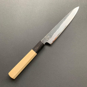 Petty Knife, Shirogami 2 with iron cladding, Kurouchi finish, Kikuzuki Kuro range - Sakai Kikumori