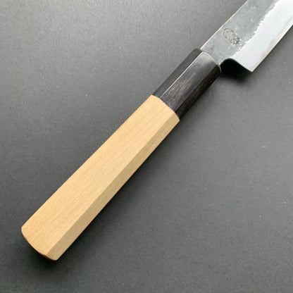 Petty Knife, Shirogami 2 with iron cladding, Kurouchi finish, Kikuzuki Kuro range - Sakai Kikumori