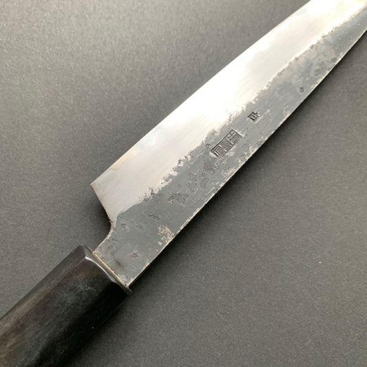 Petty Knife, Shirogami 2 with iron cladding, Kurouchi finish, Kikuzuki Kuro range - Sakai Kikumori
