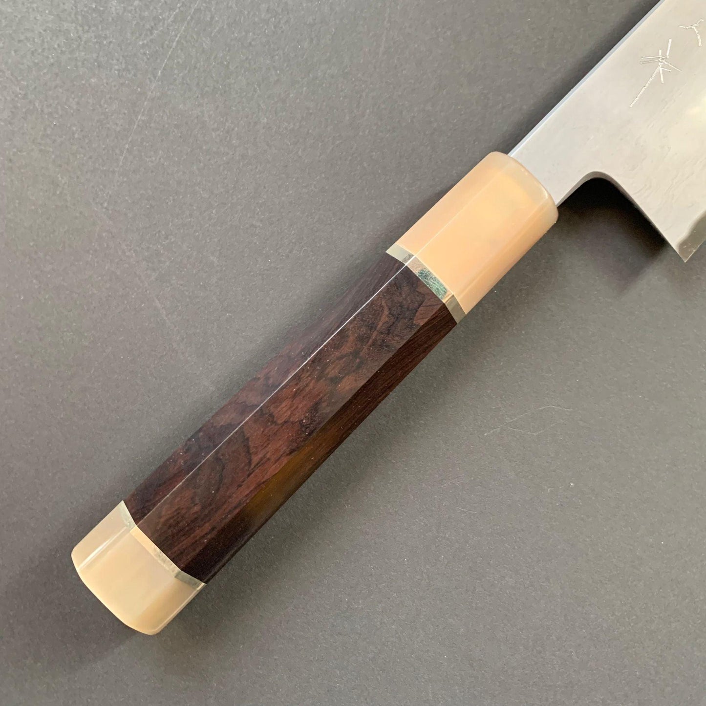 Kiritsuke Knife, Aogami 2, Wrought Iron cladding, Metal Flow range, Damascus finish - Tetsujin Hamono