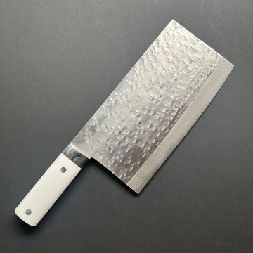 Chinese Cleaver, SRS13 stainless steel, Damascus finish, White Dorian handle - Saji