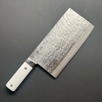 Chinese Cleaver, SRS13 stainless steel, Damascus finish, White Dorian handle - Saji
