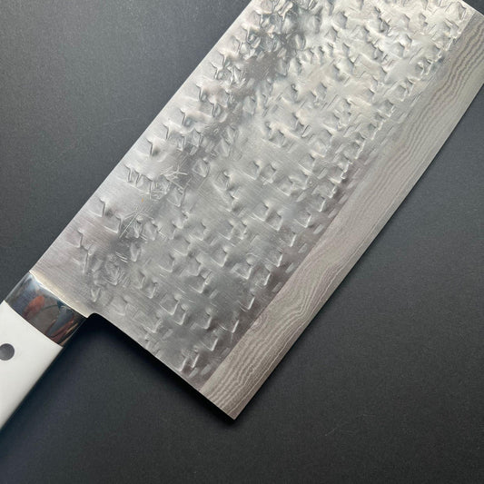 Chinese Cleaver, SRS13 stainless steel, Damascus finish, White Dorian handle - Saji