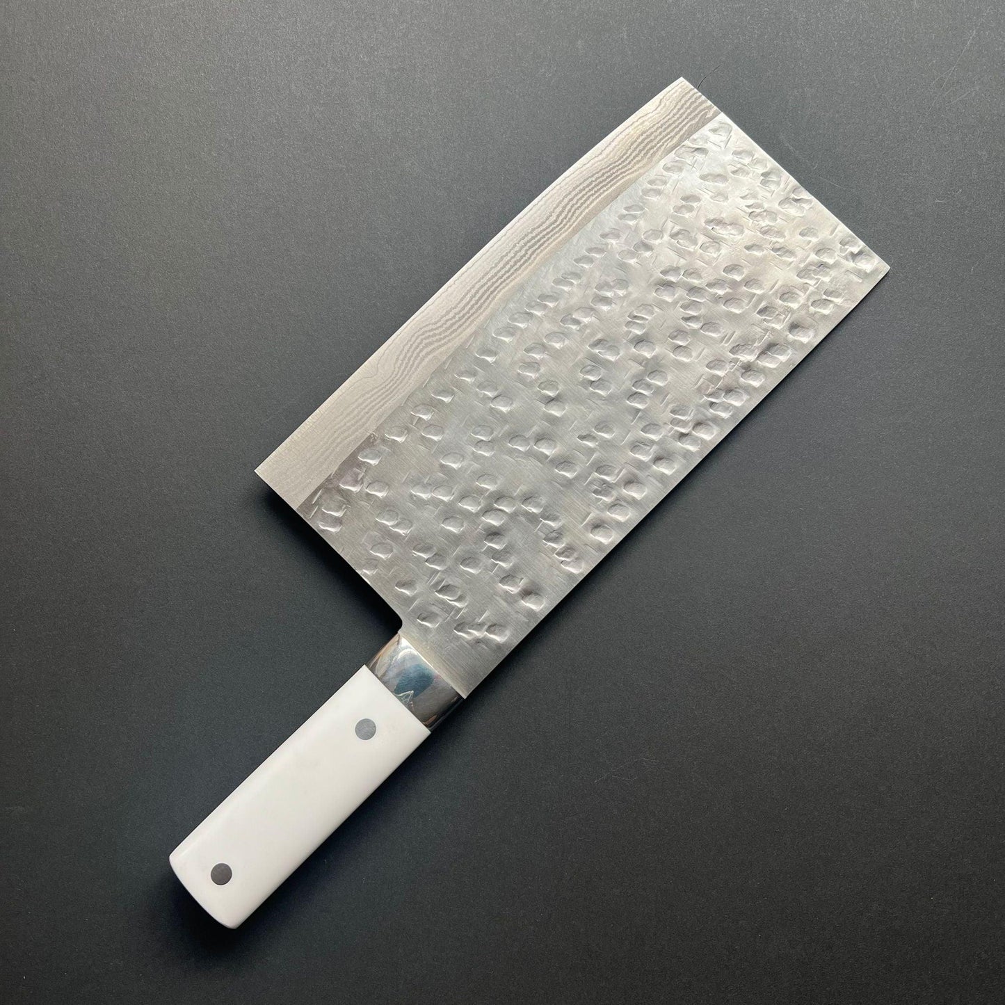 Chinese Cleaver, SRS13 stainless steel, Damascus finish, White Dorian handle - Saji