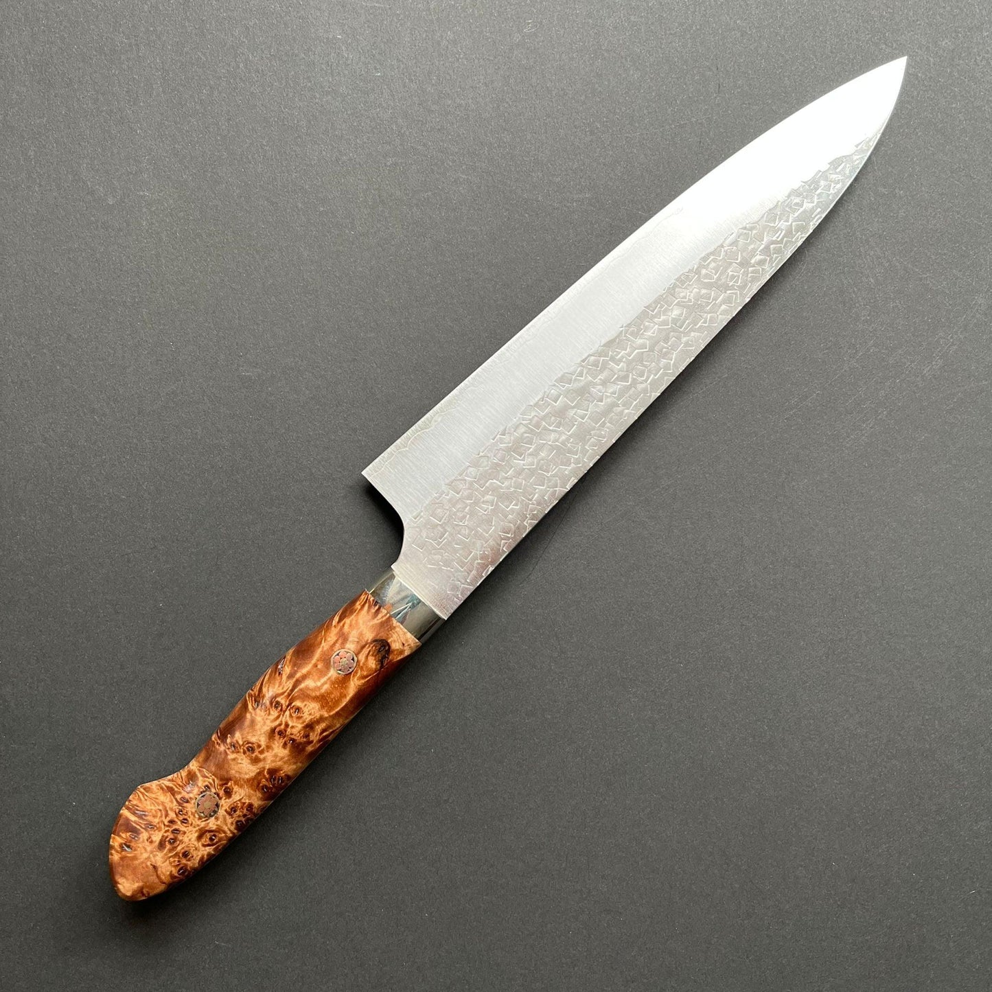 Gyuto knife, SG2 Powder Steel, Western style Maple wood handle, Tsuchime finish - Kato