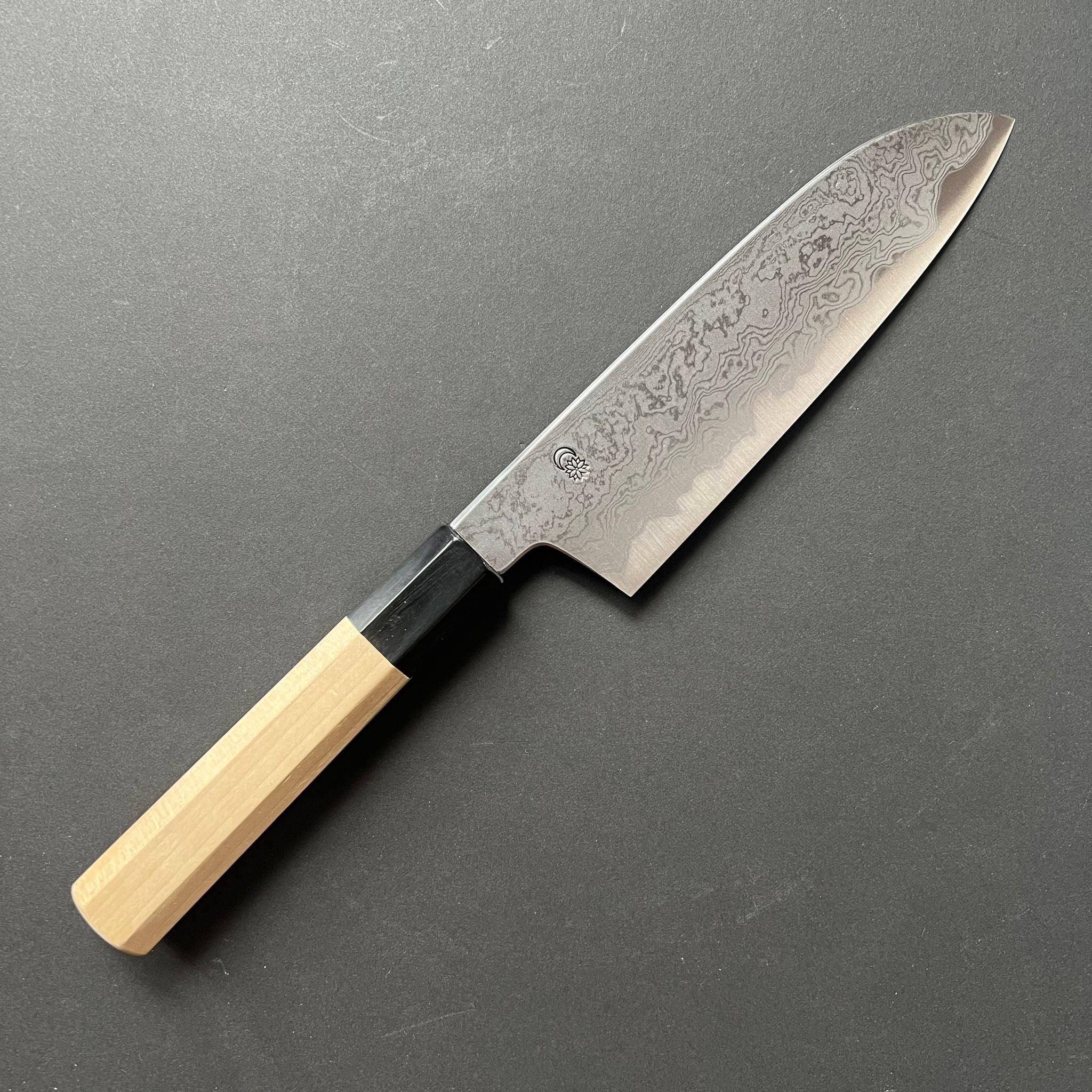 Santoku Knife, Aogami 1 with iron cladding, Damascus finish, Kikuzuki Uzu range - Sakai Kikumori