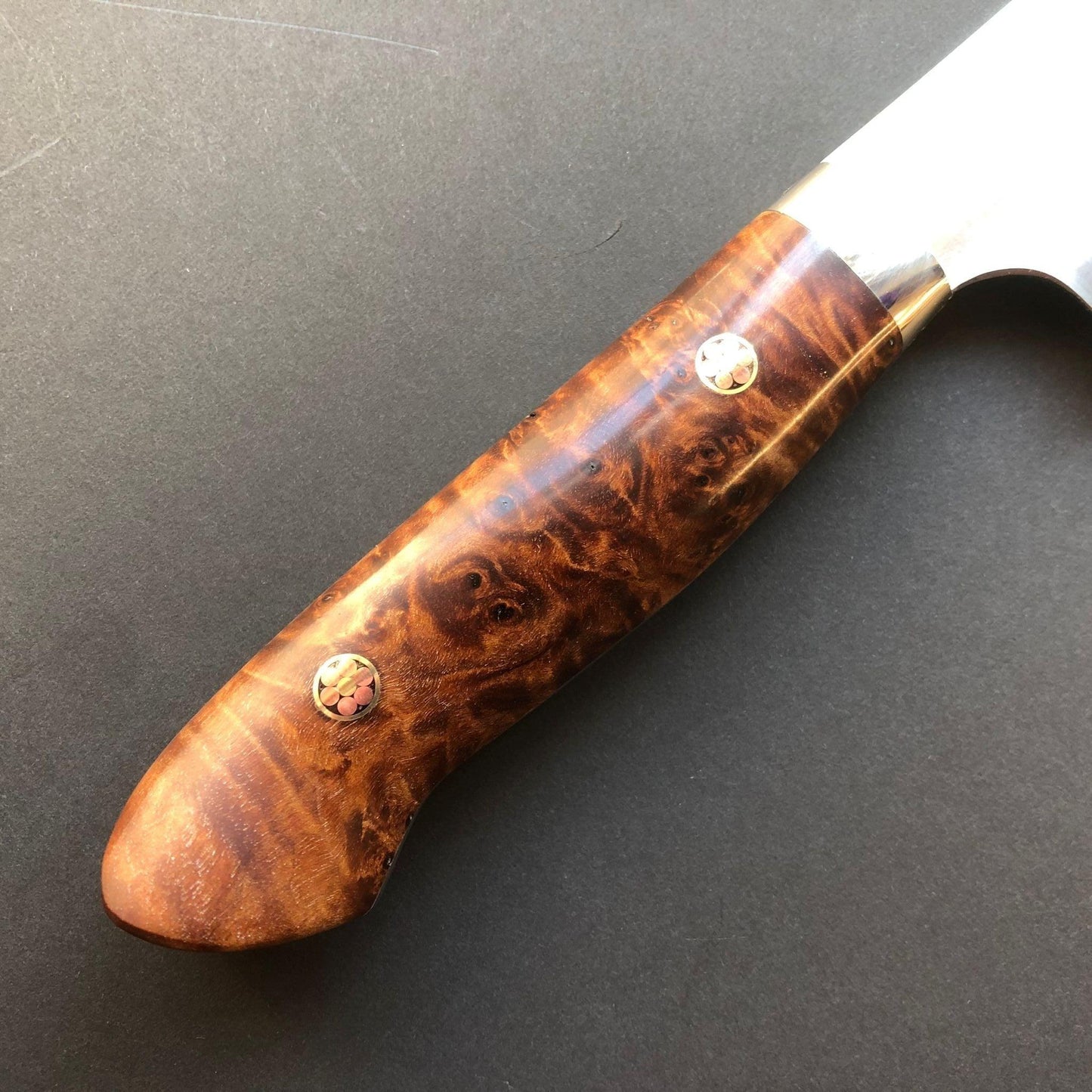 Santoku knife, SG2 Powder Steel, Western style Maple wood handle, Polished finish - Kato