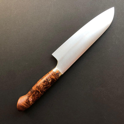 Santoku knife, SG2 Powder Steel, Western style Maple wood handle, Polished finish - Kato
