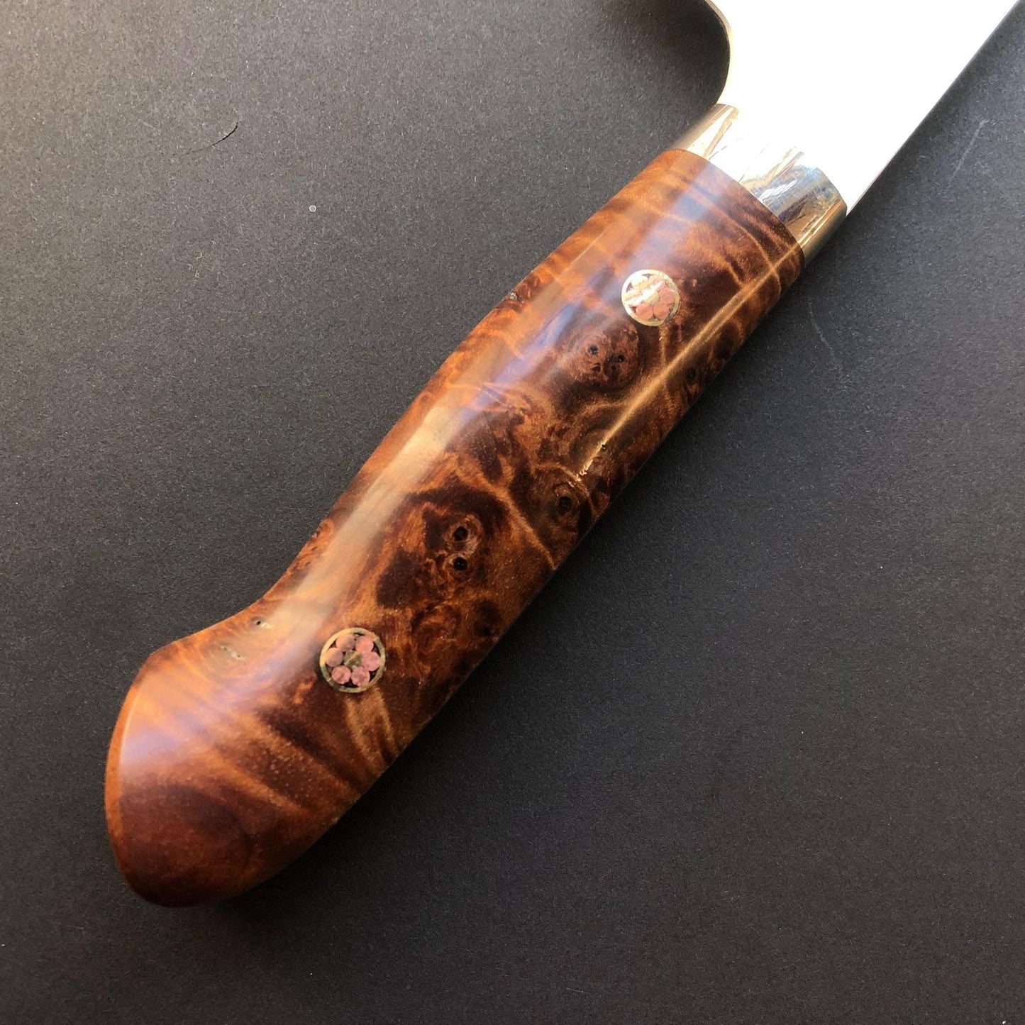 Santoku knife, SG2 Powder Steel, Western style Maple wood handle, Polished finish - Kato