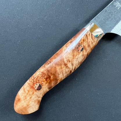 Sujihiki knife, Aogami Super with stainless steel cladding, Western style Maple wood handle, Kurouchi finish - Kato