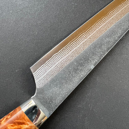 Sujihiki knife, Aogami Super with stainless steel cladding, Western style Maple wood handle, Kurouchi finish - Kato