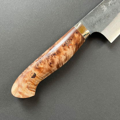 Santoku knife, Aogami Super with stainless steel cladding, Western style Maple wood handle, Kurouchi finish - Kato