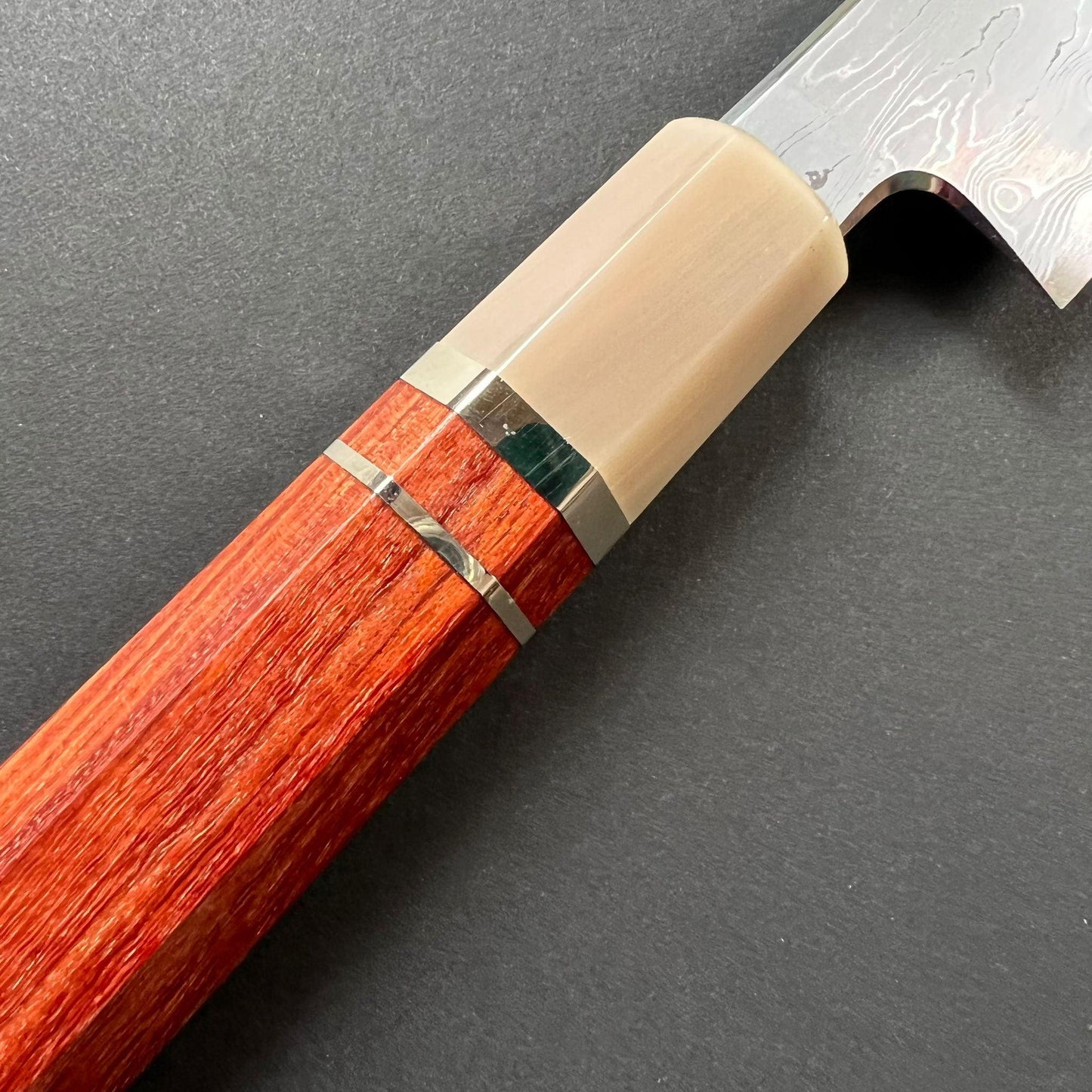 Sakimaru Sujihiki knife, Aogami 1 carbon steel with Iron clad, Damascus finish - Nakagawa Hamono