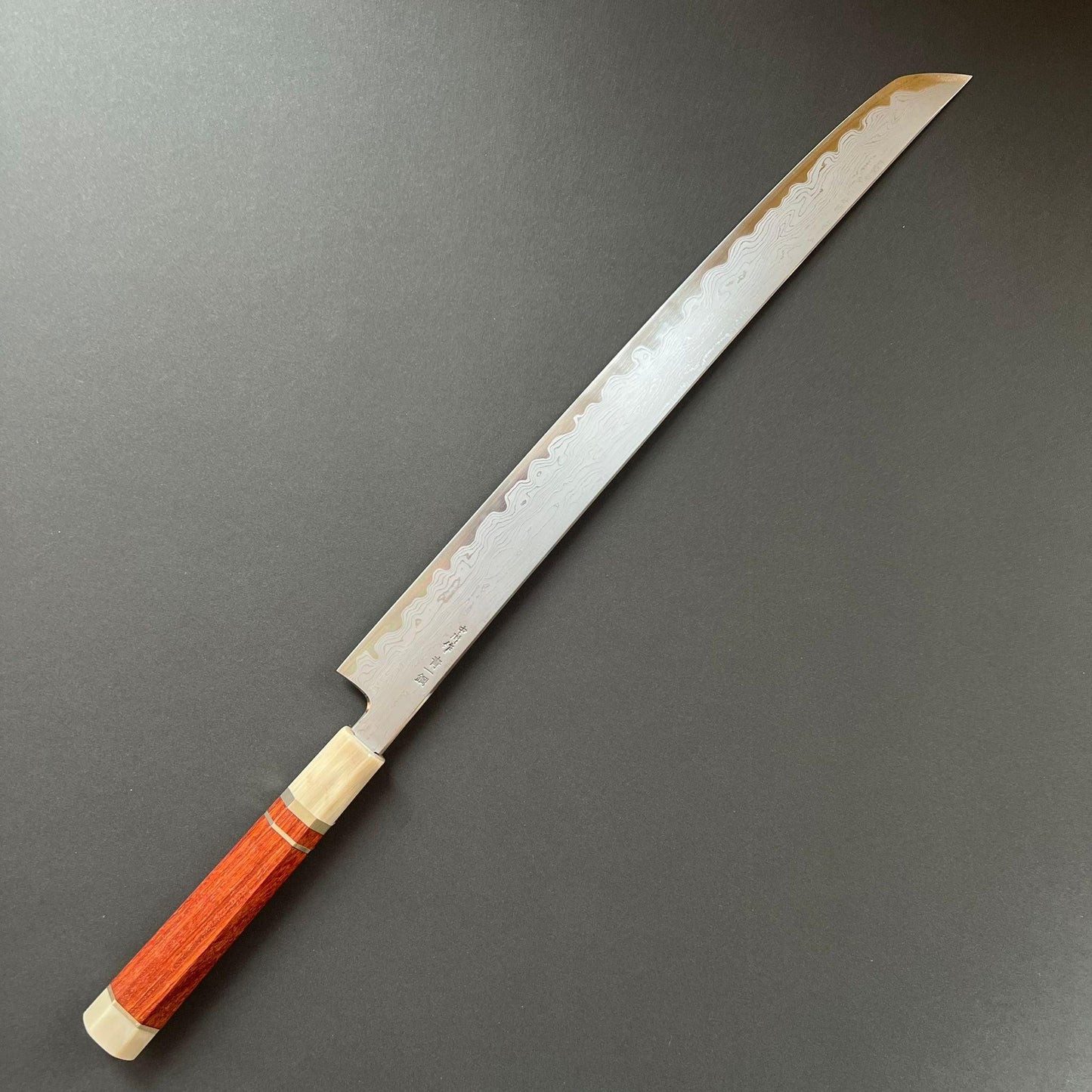 Sakimaru Sujihiki knife, Aogami 1 carbon steel with Iron clad, Damascus finish - Nakagawa Hamono