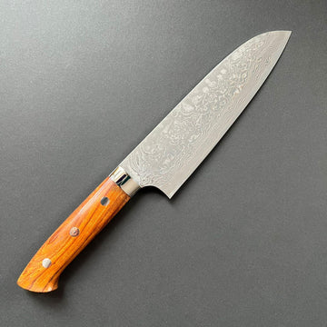 Santoku knife, SG2 stainless steel, Damascus finish, Western style Ironwood handle - Saji