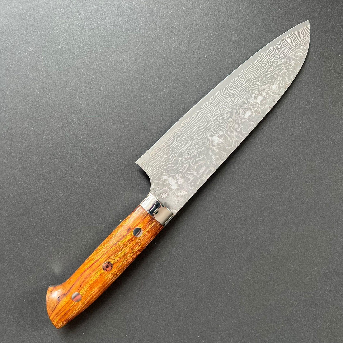 Santoku knife, SG2 stainless steel, Damascus finish, Western style Ironwood handle - Saji