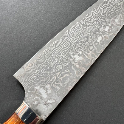 Santoku knife, SG2 stainless steel, Damascus finish, Western style Ironwood handle - Saji