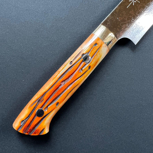 Sujihiki knife, VG10 Stainless Steel, Coloured Damascus finish, Western style cow horn handle - Saji