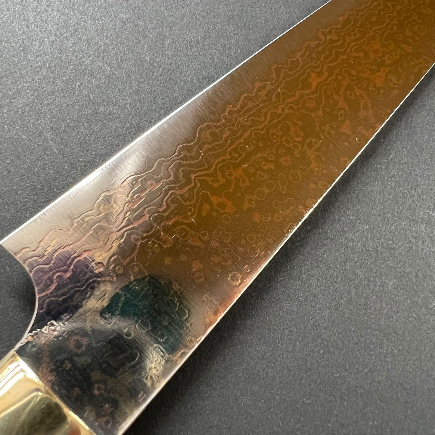 Sujihiki knife, VG10 Stainless Steel, Coloured Damascus finish, Western style cow horn handle - Saji