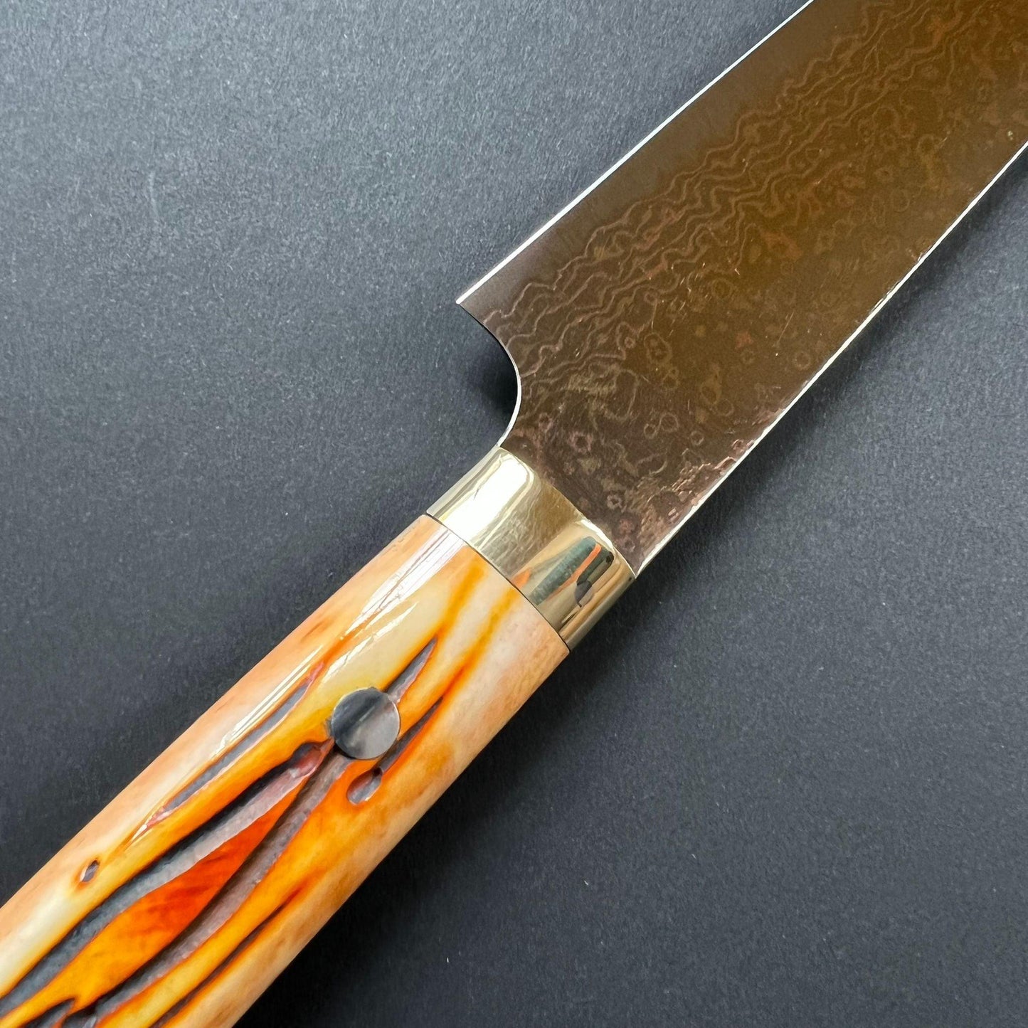 Sujihiki knife, VG10 Stainless Steel, Coloured Damascus finish, Western style cow horn handle - Saji
