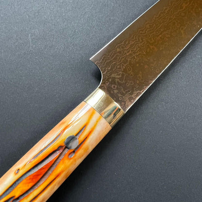 Sujihiki knife, VG10 Stainless Steel, Coloured Damascus finish, Western style cow horn handle - Saji