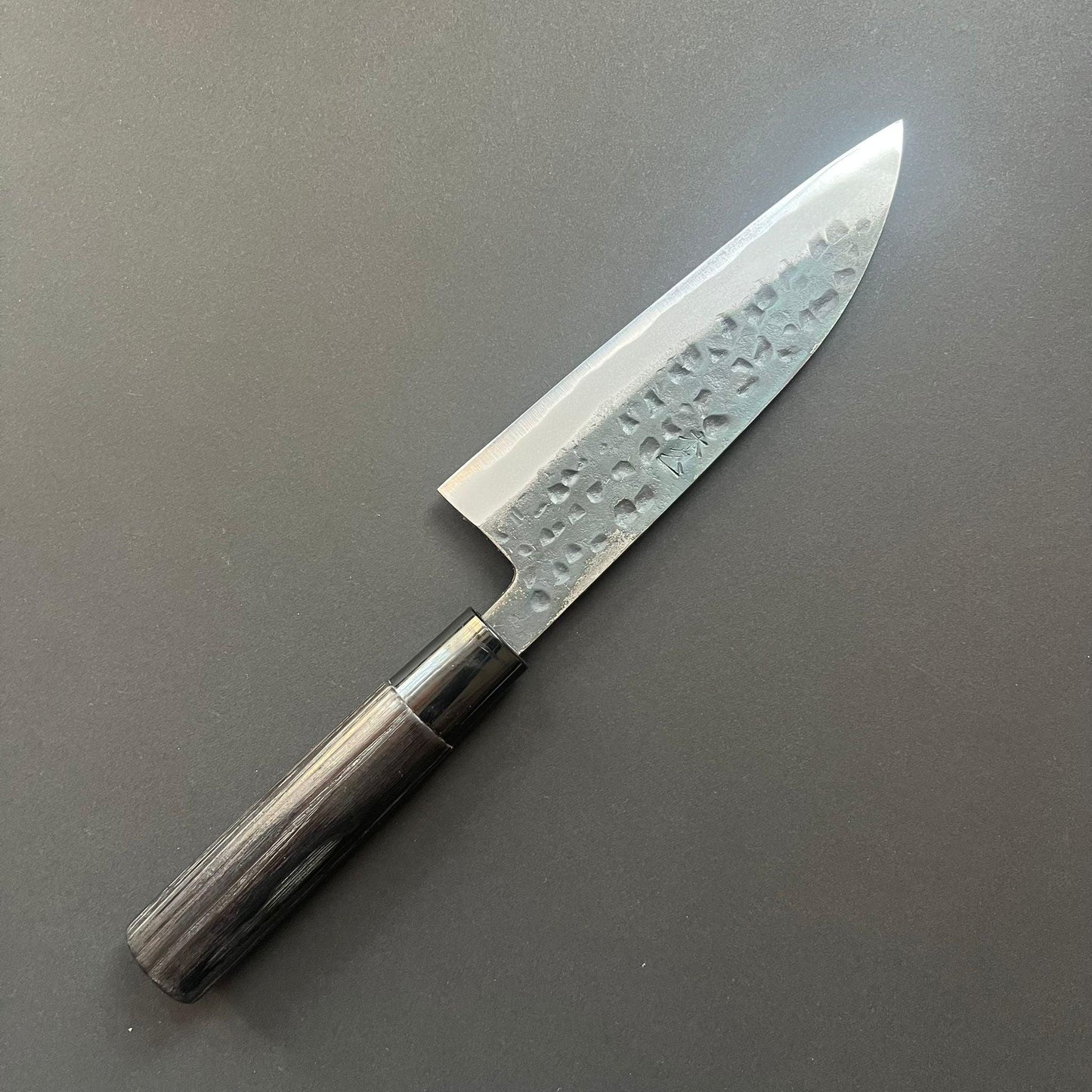 Santoku knife, Shirogami 2 with iron cladding, Kurouchi Tsuchime finish - Motokyuuichi
