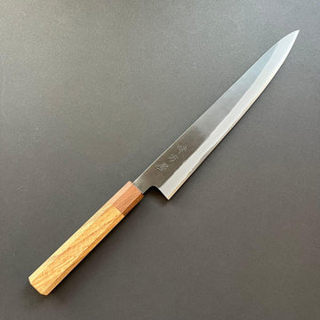 Sujihiki knife, Shirogami 2 with stainless steel cladding, Kurouchi finish - Mutsumi Hinoura