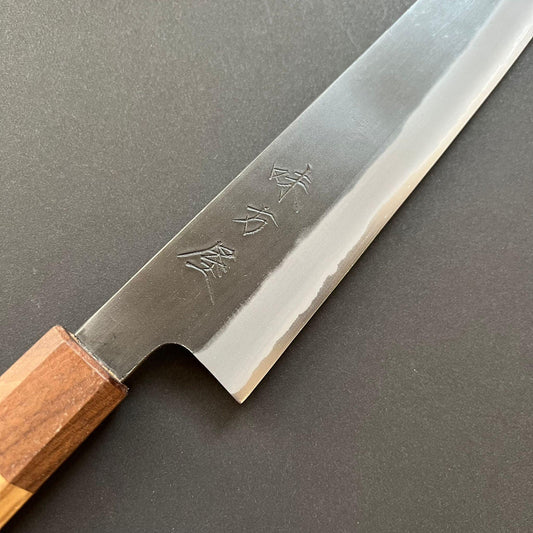 Sujihiki knife, Shirogami 2 with stainless steel cladding, Kurouchi finish - Mutsumi Hinoura
