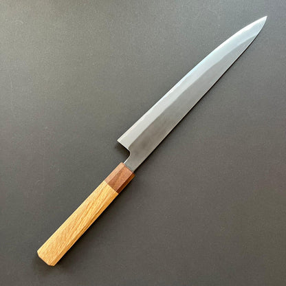 Sujihiki knife, Shirogami 2 with stainless steel cladding, Kurouchi finish - Mutsumi Hinoura