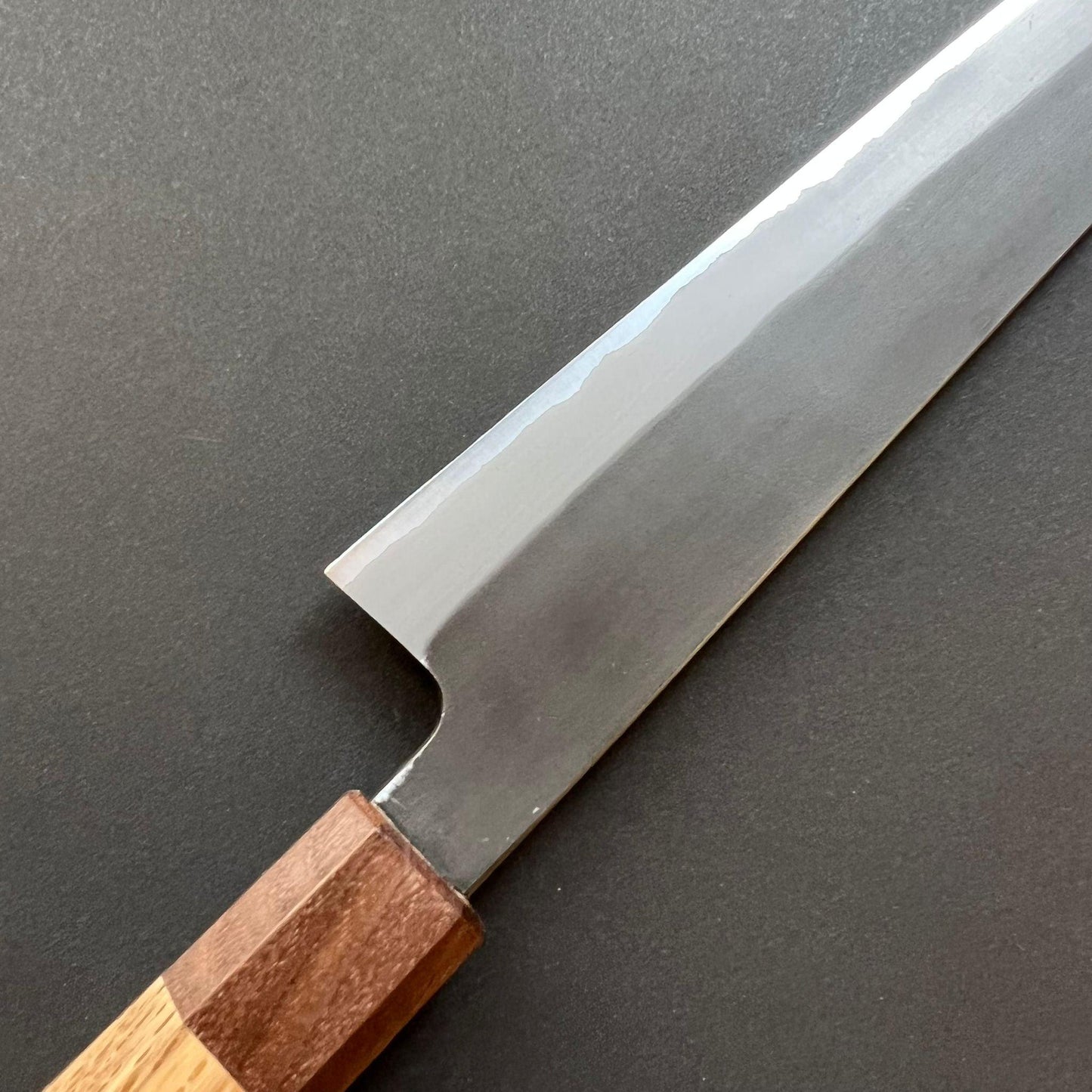 Sujihiki knife, Shirogami 2 with stainless steel cladding, Kurouchi finish - Mutsumi Hinoura