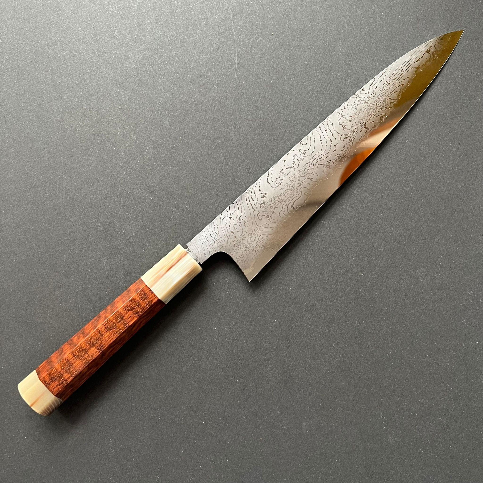 Gyuto knife, Shirogami 2 with iron cladding, Hand Laminated Damascus finish, Hyomon range - Hatsukokoro