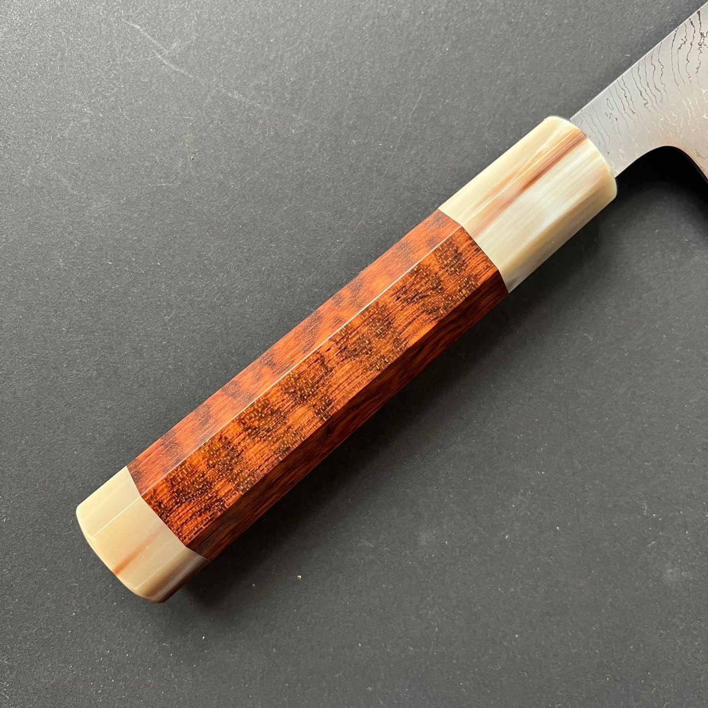 Gyuto knife, Shirogami 2 with iron cladding, Hand Laminated Damascus finish, Hyomon range - Hatsukokoro