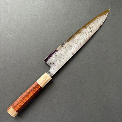 Gyuto knife, Shirogami 2 with iron cladding, Hand Laminated Damascus finish, Hyomon range - Hatsukokoro