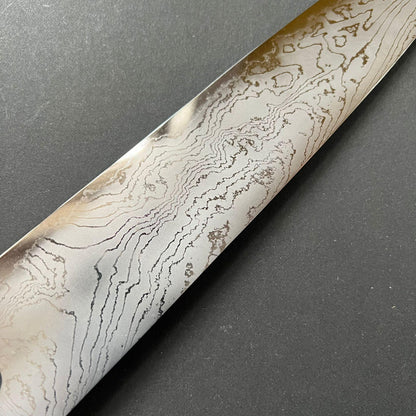 Gyuto knife, Shirogami 2 with iron cladding, Hand Laminated Damascus finish, Hyomon range - Hatsukokoro