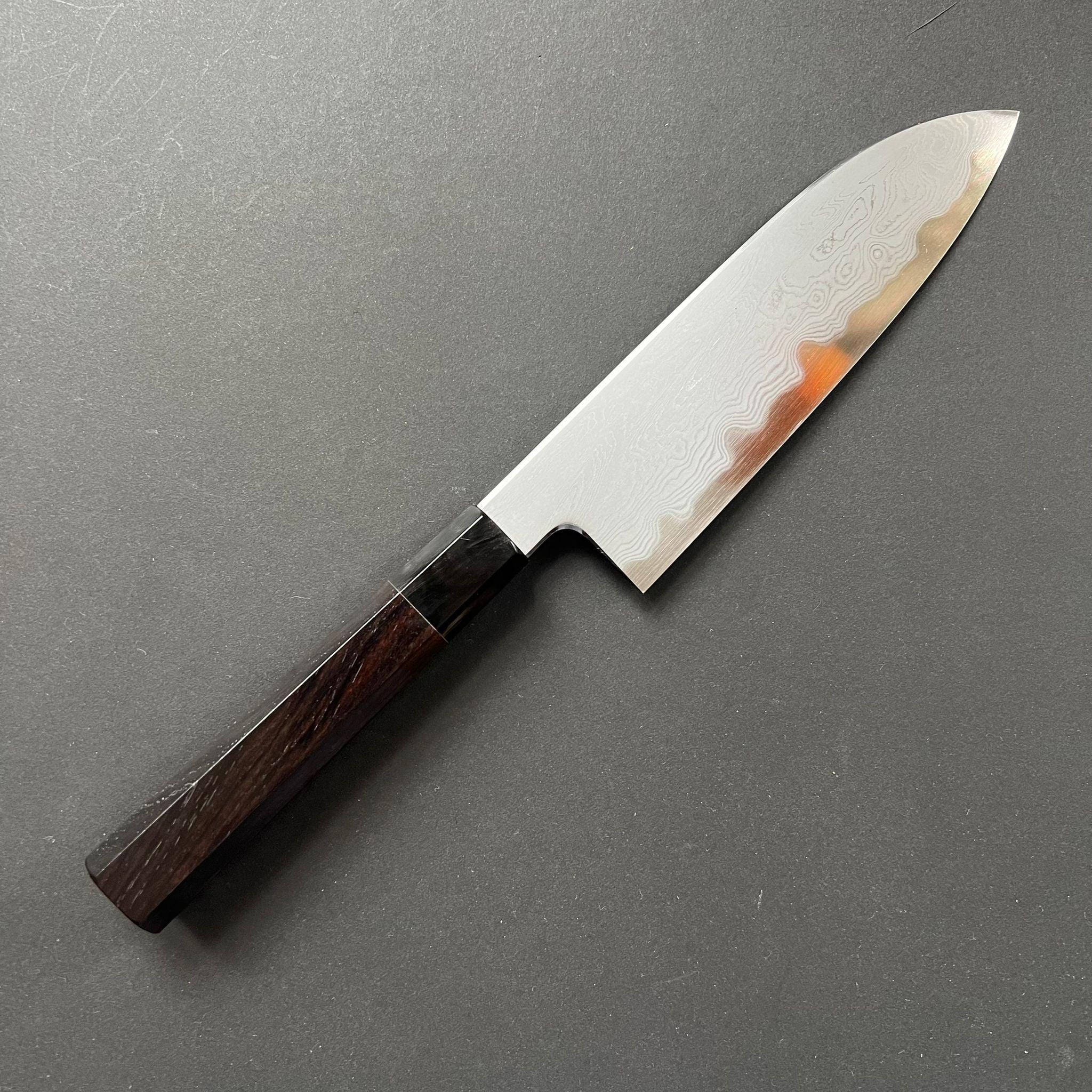 Santoku knife, Aogami 1 carbon steel, Damascus finish - Nakagawa Hamono x Naohito Myojin