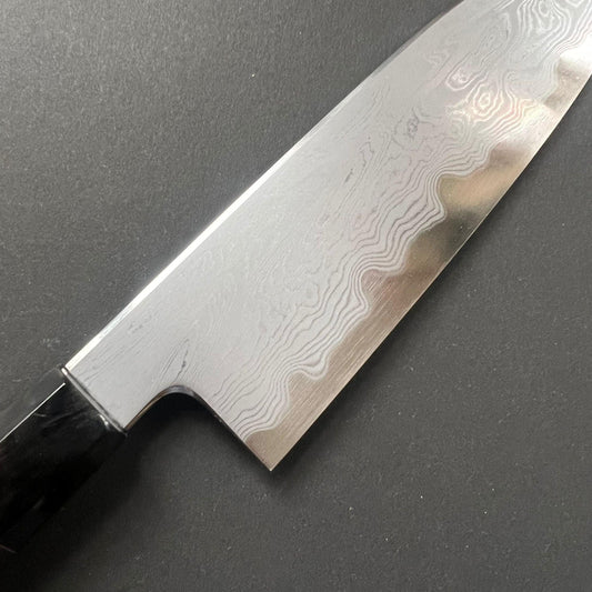 Santoku knife, Aogami 1 carbon steel, Damascus finish - Nakagawa Hamono x Naohito Myojin