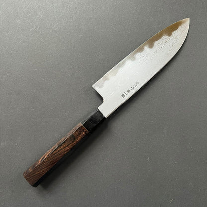 Santoku knife, Aogami 1 carbon steel, Damascus finish - Nakagawa Hamono x Naohito Myojin