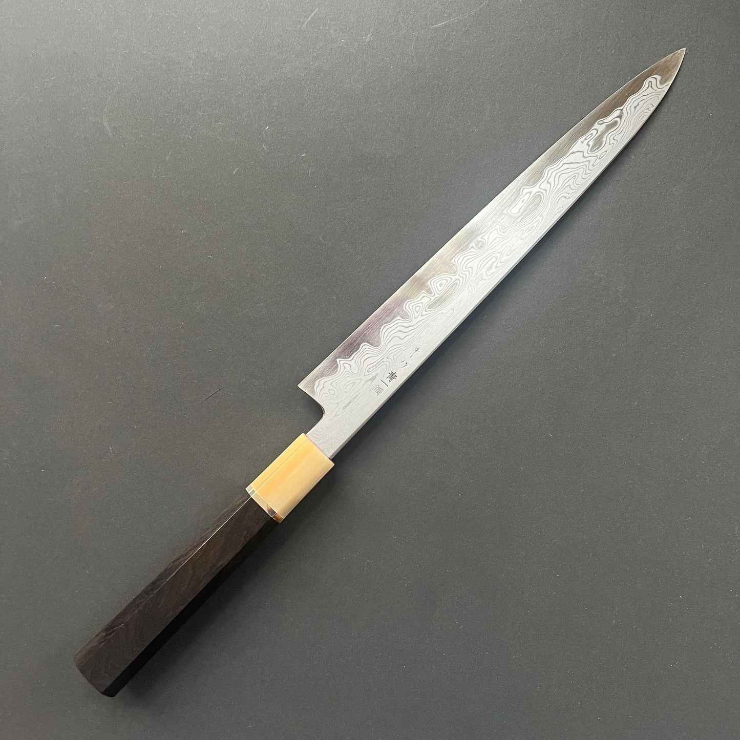 Sujihiki knife, Aogami 1 carbon steel, Damascus finish - Nakagawa Hamono x Naohito Myojin