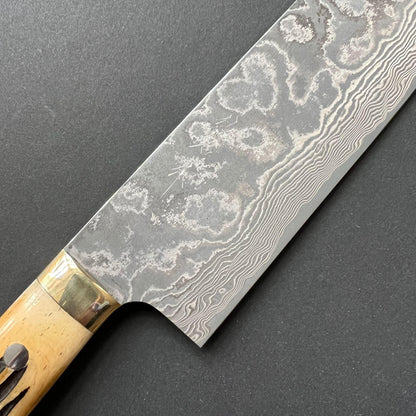 Nakiri knife, VG10 Stainless Steel, Damascus finish, Dyed Cow Horn western style handle - Saji