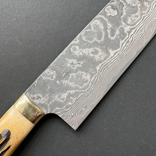 Nakiri knife, VG10 Stainless Steel, Damascus finish, Dyed Cow Horn western style handle - Saji