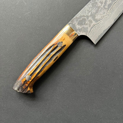 Santoku knife, VG10 Stainless Steel, Damascus finish, Dyed Cow Horn western style handle - Saji