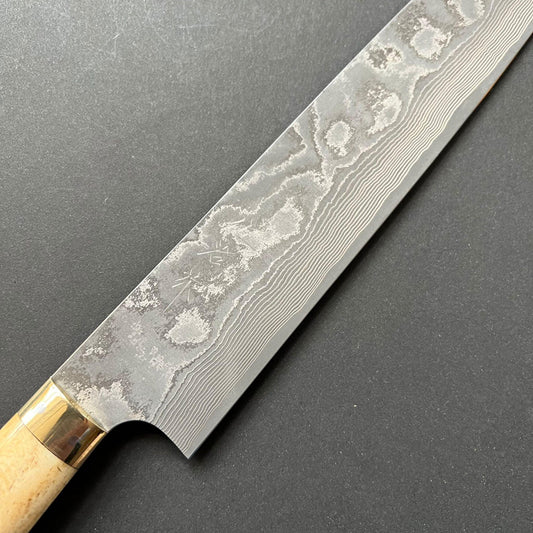 Sujihiki knife, VG10 Stainless Steel, Damascus finish, Dyed Cow Horn western style handle - Saji