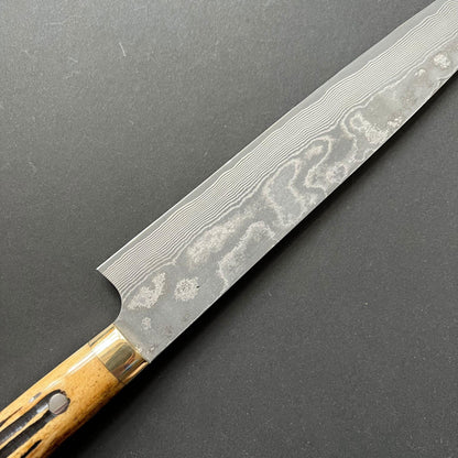 Sujihiki knife, VG10 Stainless Steel, Damascus finish, Dyed Cow Horn western style handle - Saji
