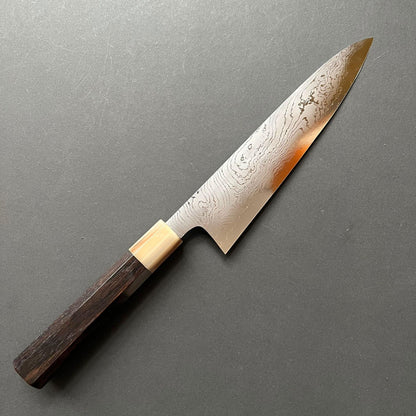 Gyuto knife, Shirogami 2 with iron cladding, Hand Laminated Damascus finish, Hyomon range - Hatsukokoro