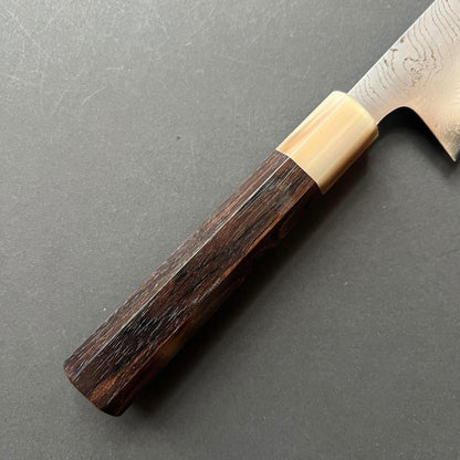 Gyuto knife, Shirogami 2 with iron cladding, Hand Laminated Damascus finish, Hyomon range - Hatsukokoro