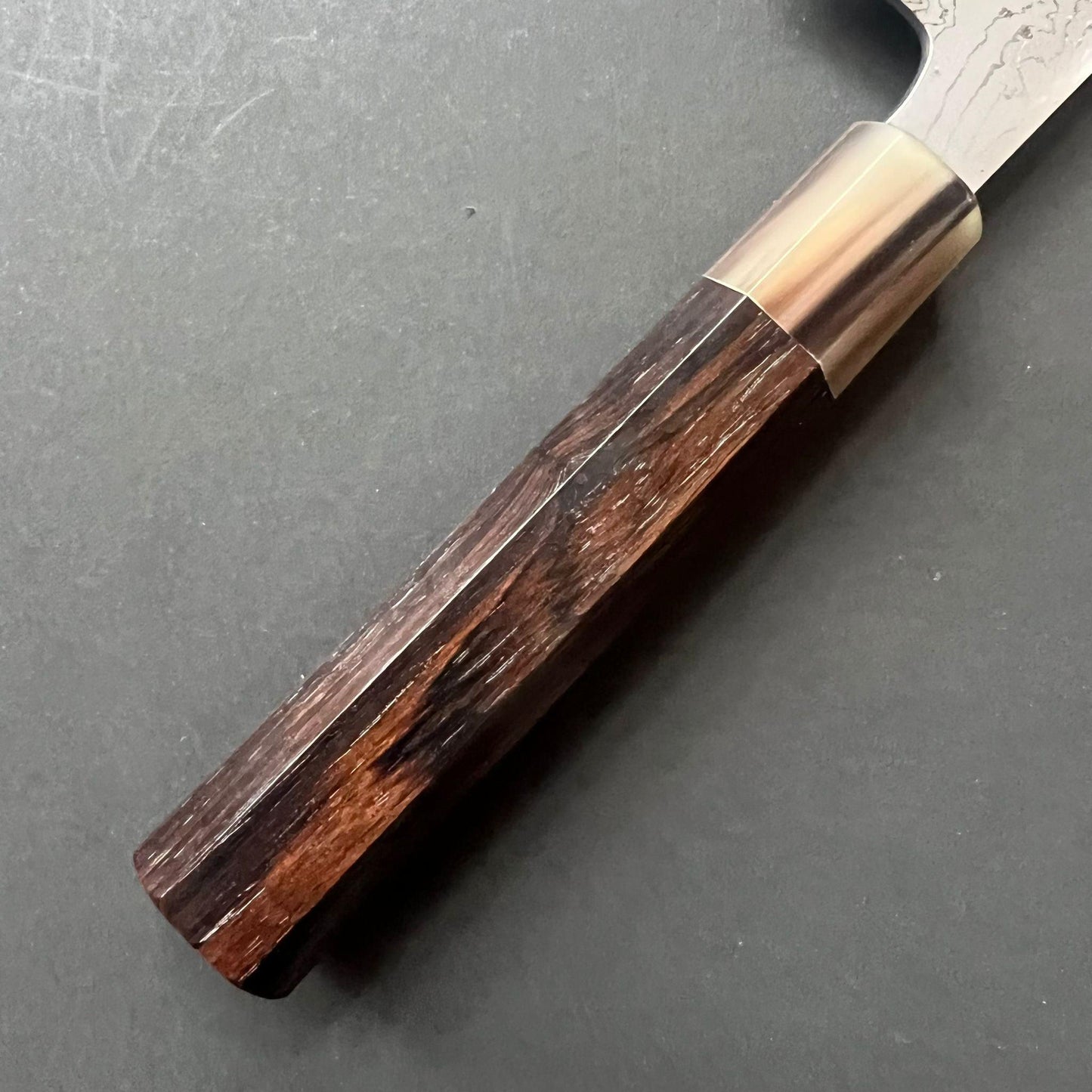 Gyuto knife, Shirogami 2 with iron cladding, Hand Laminated Damascus finish, Hyomon range - Hatsukokoro