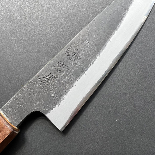 Petty knife, Shirogami 2 with stainless steel cladding, Kurouchi and Nashiji finish - Mutsumi Hinoura