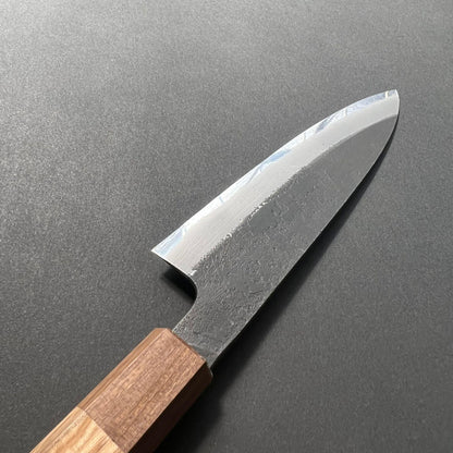 Petty knife, Shirogami 2 with stainless steel cladding, Kurouchi and Nashiji finish - Mutsumi Hinoura