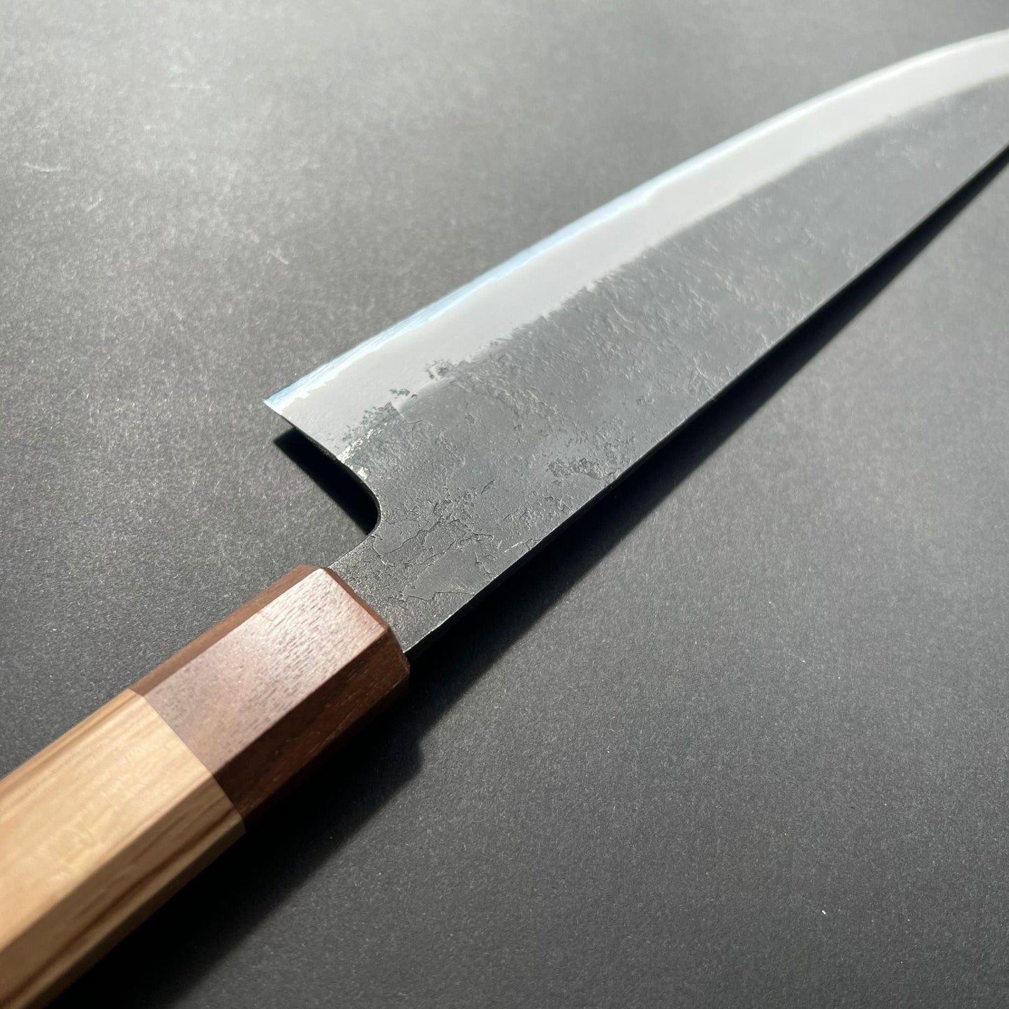 Gyuto knife, Shirogami 2 with stainless steel cladding, Kurouchi and Nashiji finish - Mutsumi Hinoura